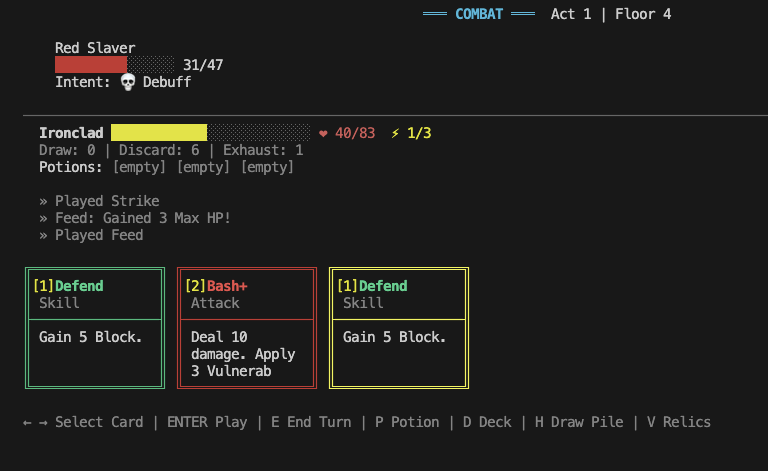 CLI Slay the Spire fight interface
